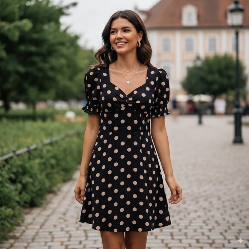 J.ING Black With Orange Dot Mini Dress NWT
